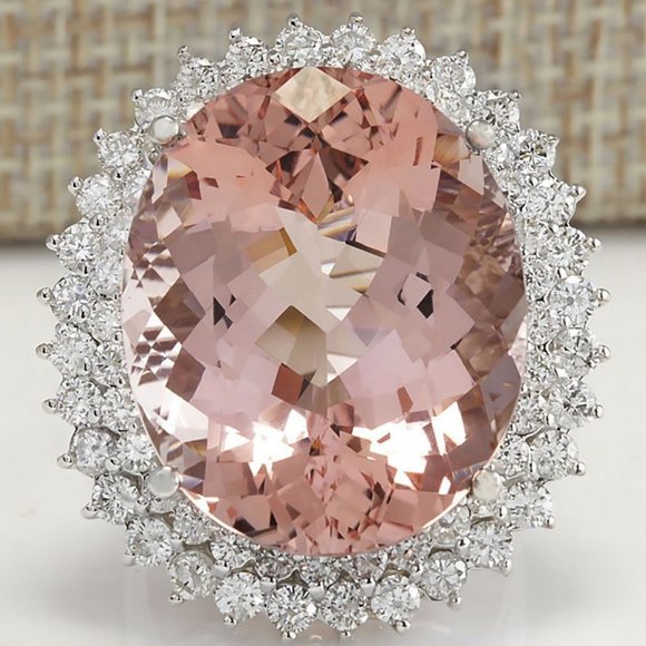 Jewelry - NEW Huge Oval Morganite Diamond Halo Silver Ring